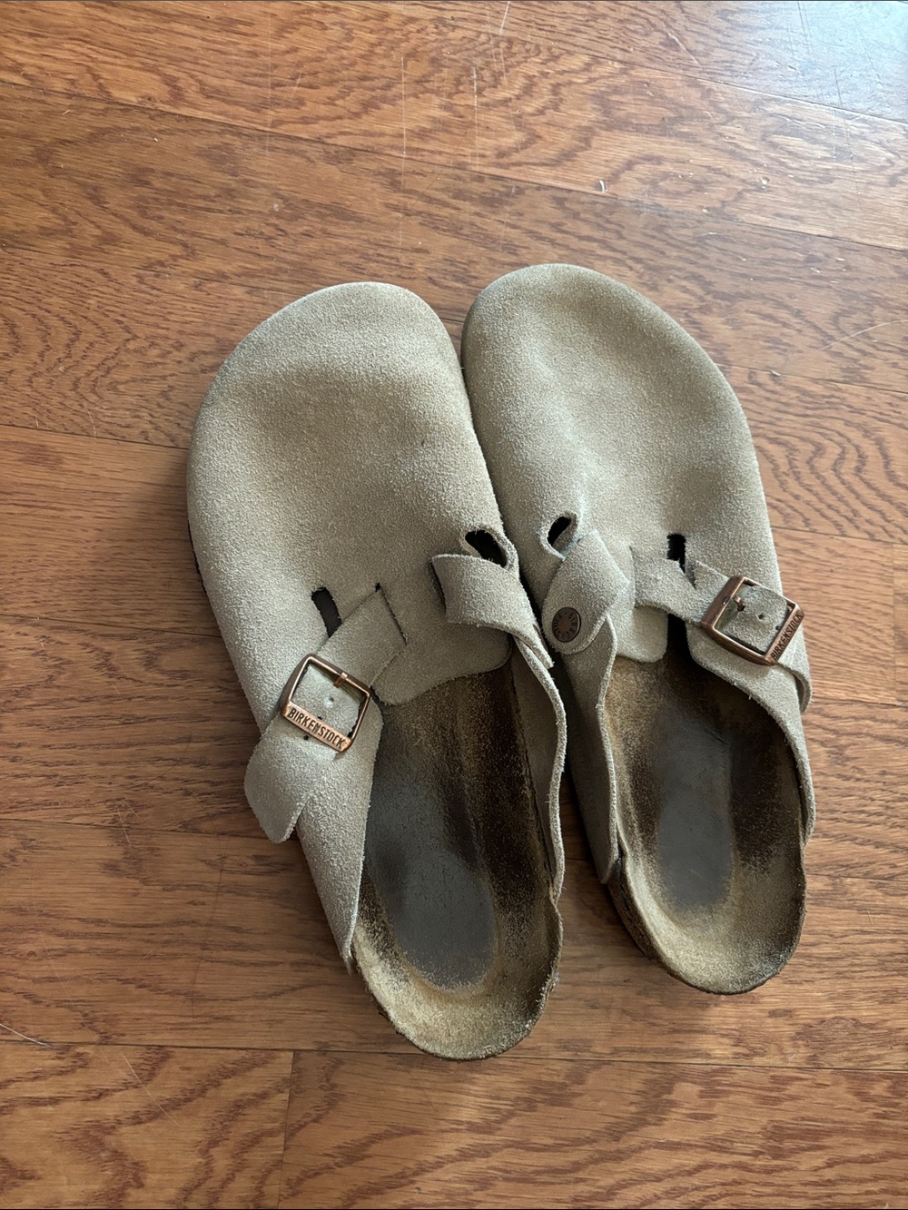 Suede Slip-On Sandals with Buckle - Taupe